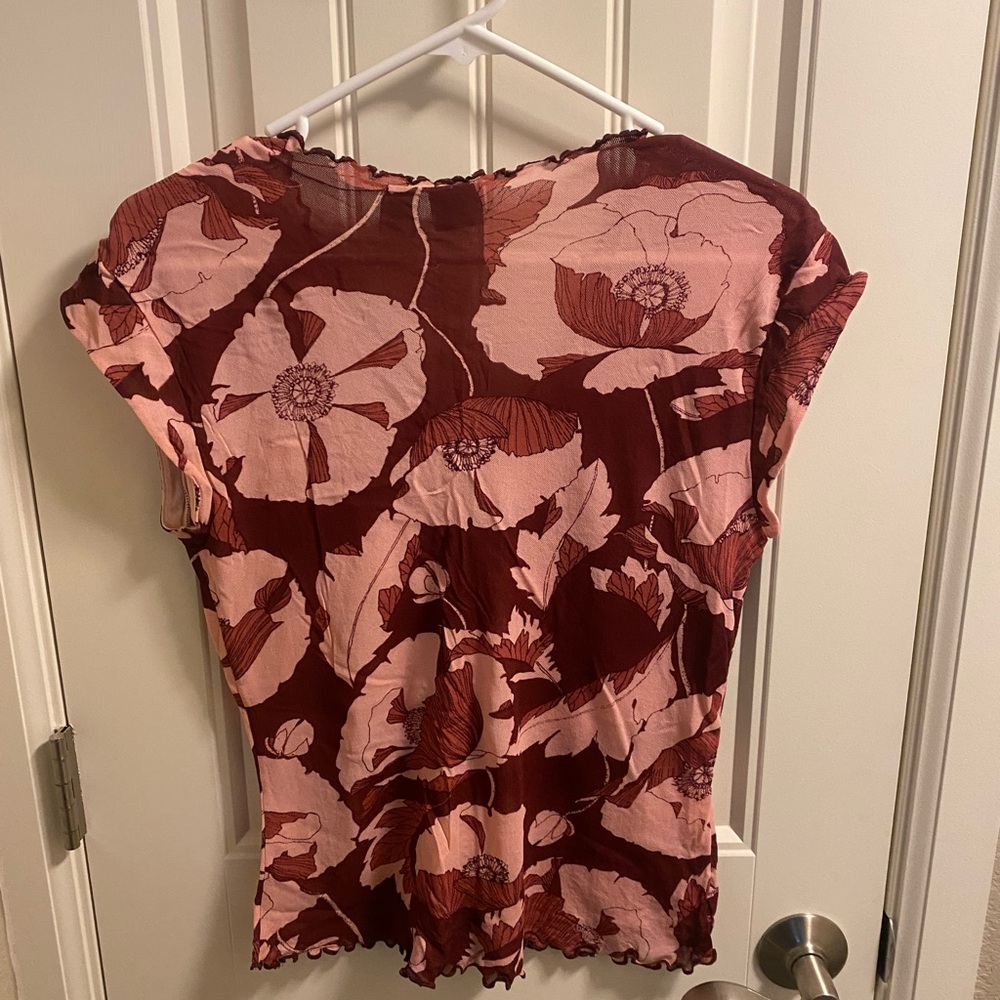 Old Navy XL Juniors Top Nylon Stretch Blouse Floral Pink Burgundy Shirt - Picture 5 of 5